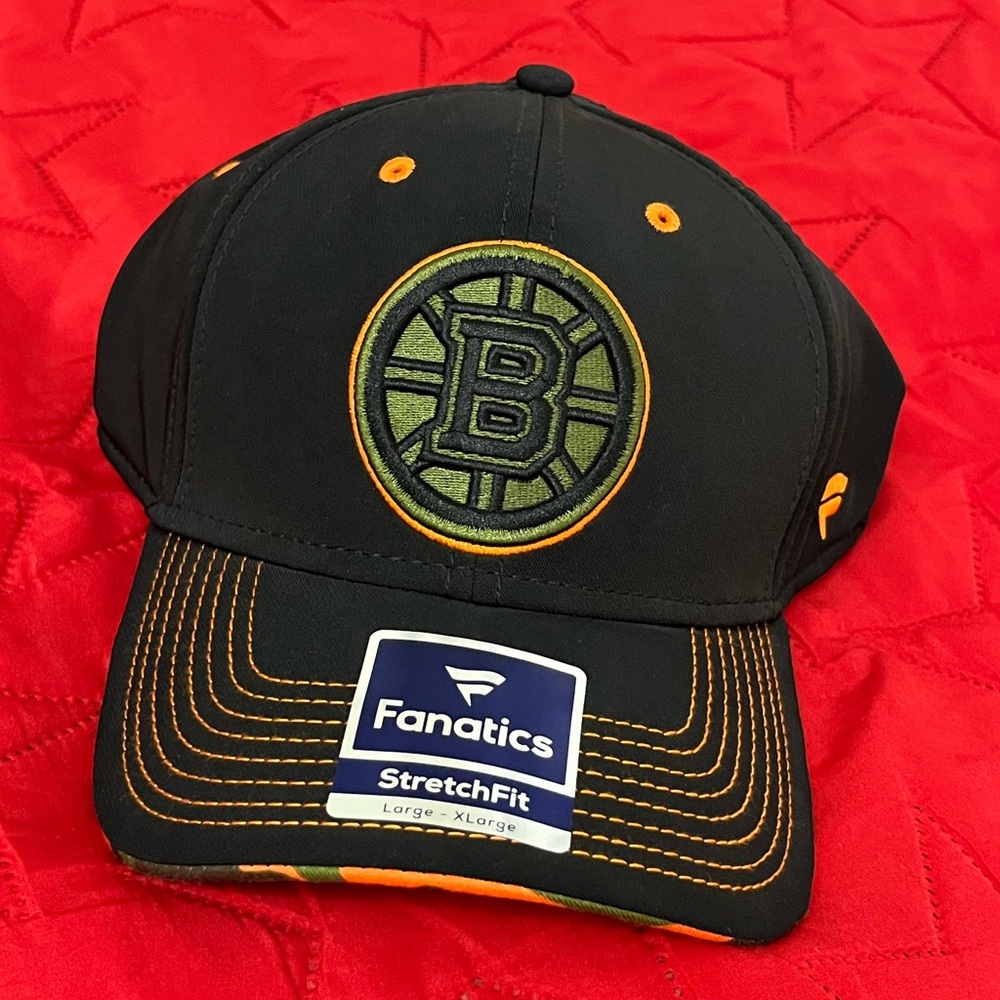 NHL fanatics 💚🧡 Boston Bruins Black & Camo StretchFit Hat NEW L/XL stretch fit